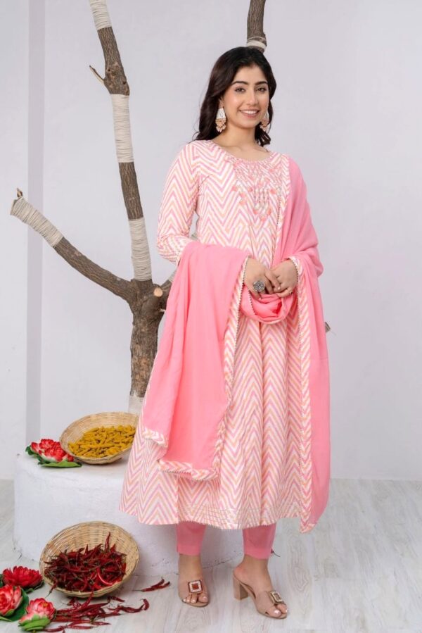 Cotton leheriya pattern anarkali set