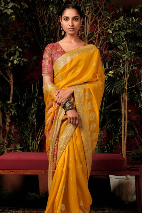 Contrast Blouse Silk Saree